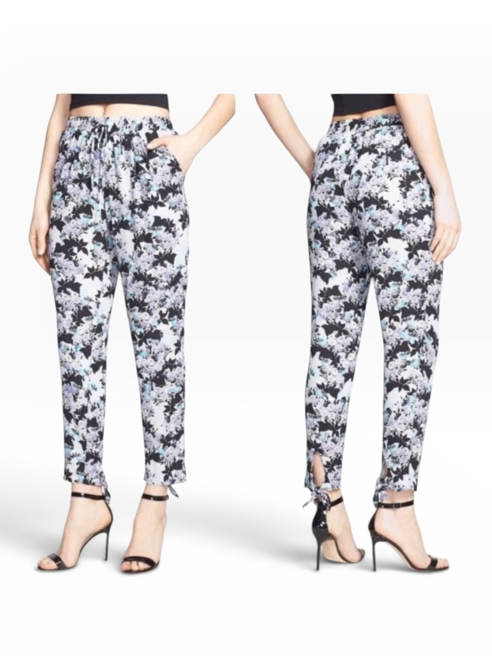 ASTR THE LABEL Floral Drawstring Relaxed Leg Ankle Tie Jogger Pants SMALL Pocket